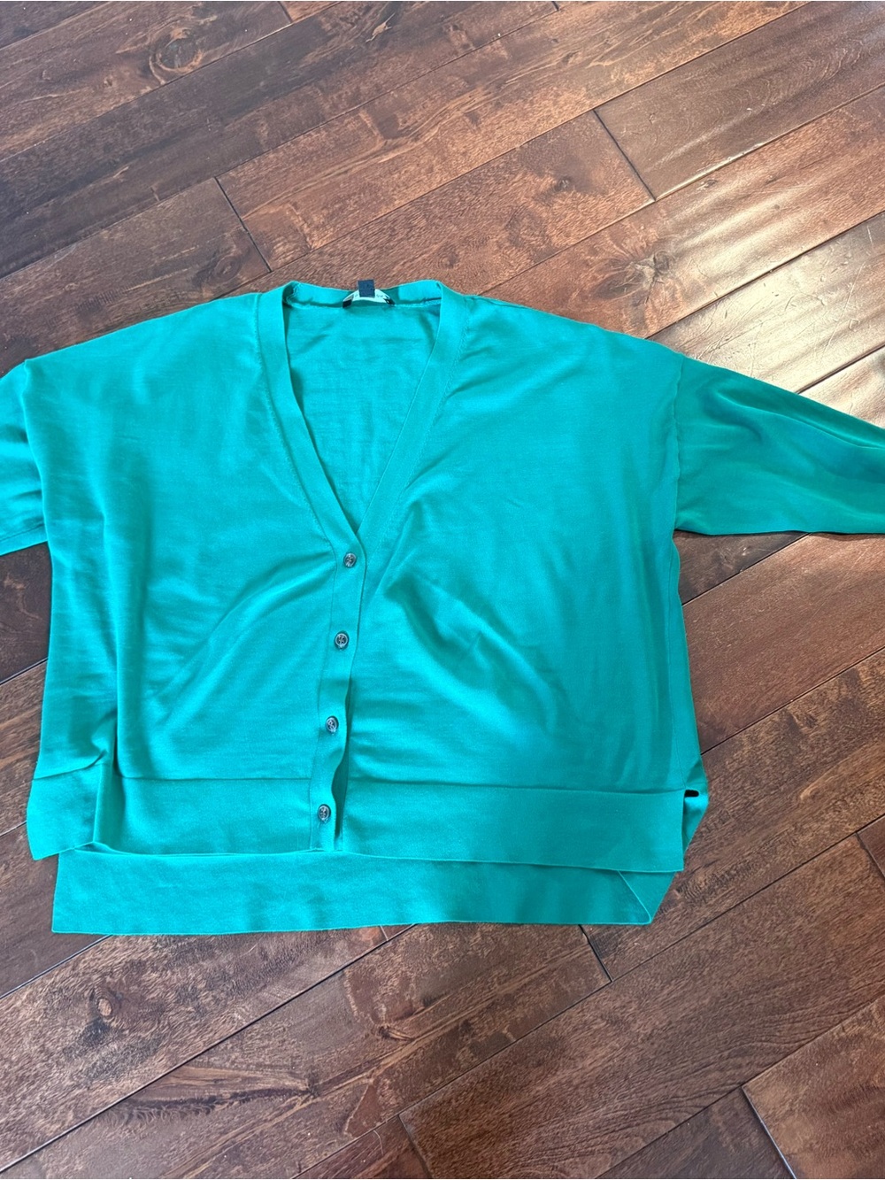 Ann Taylor Green V-Neck Button 100% Cardigan